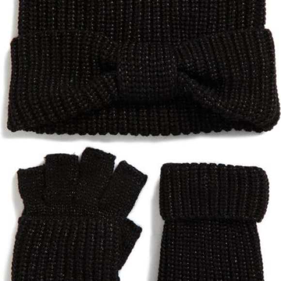 Kate Spade ♠️ Knotted bow beanie & gloves set, BLACK, Size One Size, NWT - Picture 3 of 3